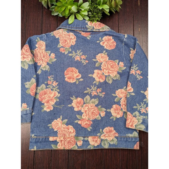 Retro 90's Pink Floral Zip Front Jean Denim Jacket Little Girls Kids Size 3T Blu - Picture 1 of 3